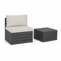 Salon de jardin extérieur 2 pièces en pin massif gris anthracite avec fauteuil 63,5 x 63,5 x 62,5 cm, table basse 63,5 x 63,5 x 28,5 cm et coussins crème