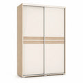 Armoire-penderie à 2 portes coulissantes en panneaux de particules mélaminés, blanc cassé et chêne clair, 150 × 60 × 215 cm