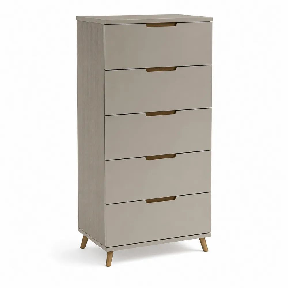 Chiffonnier haut en bois à 5 tiroirs, taupe et brun clair, 60 × 40 × 120 cm