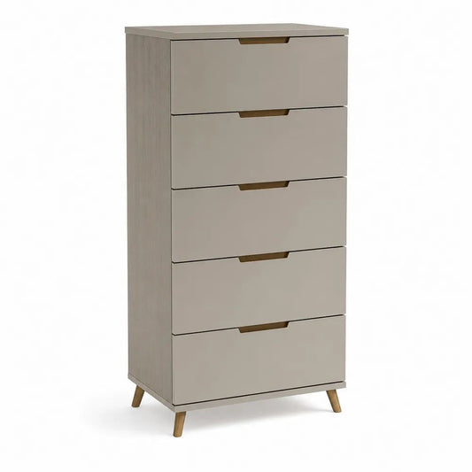 Chiffonnier haut en bois à 5 tiroirs, taupe et brun clair, 60 × 40 × 120 cm