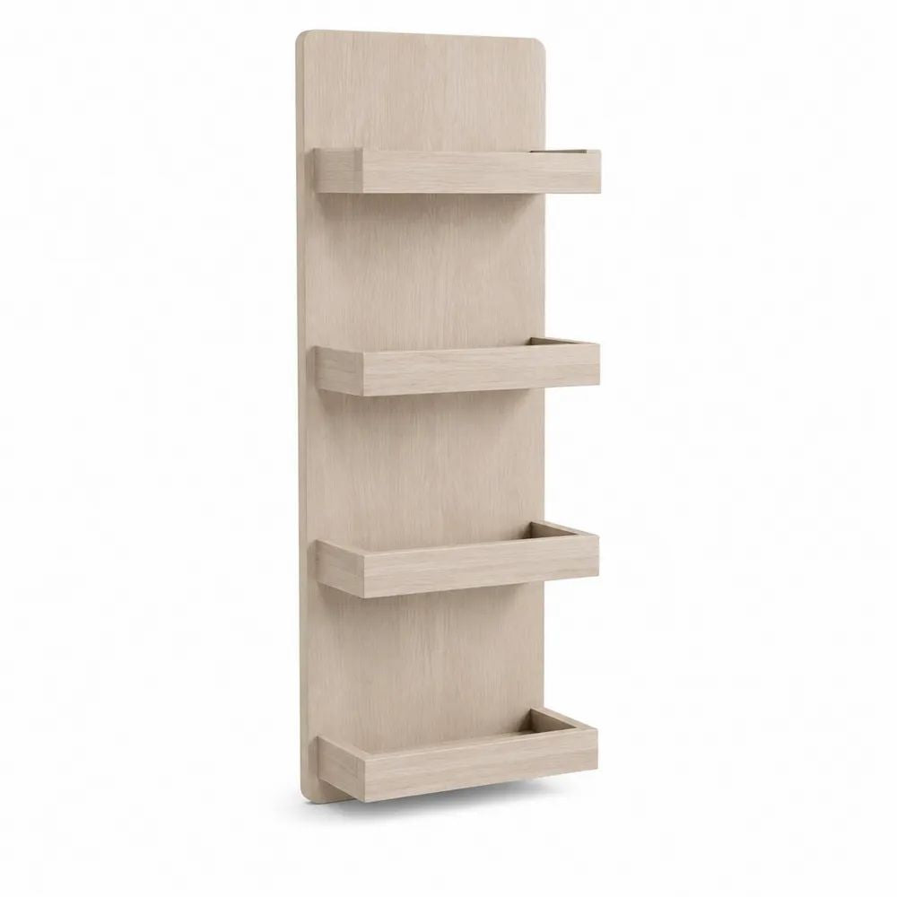 Étagère murale rectangulaire en bois à 4 niveaux, chêne clair, 35 × 12 × 100 cm