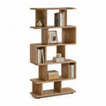 Bibliothèque de rangement asymétrique à 6 niveaux en MDF plaqué chêne brun, 90 × 25 × 180 cm