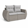 Canapé de jardin modulable 2 places en résine tressée et acier gris avec coussins gris clair, 4 éléments, 156 x 75 x 84 cm
