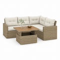 Salon de jardin d’angle 5 places en résine tressée beige taupe avec table relevable – 230 × 170 × 85 cm