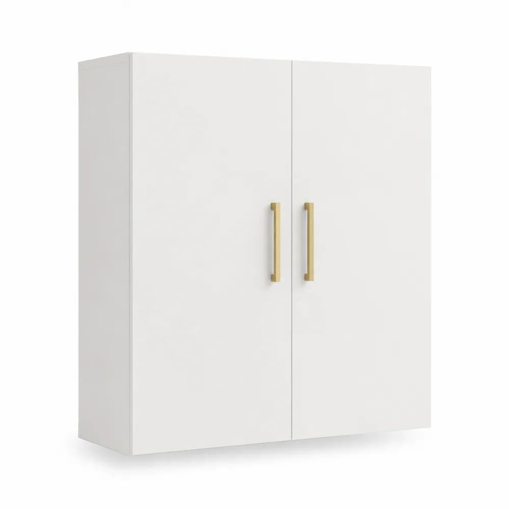Armoire de rangement rectangulaire en bois à 2 portes, blanc et doré, 90 x 45 x 120 cm