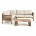 Salon de jardin extérieur 4 places en bois, canapé d’angle en L 234 × 160 × 76 cm et table basse 110 × 55 × 38 cm, beige