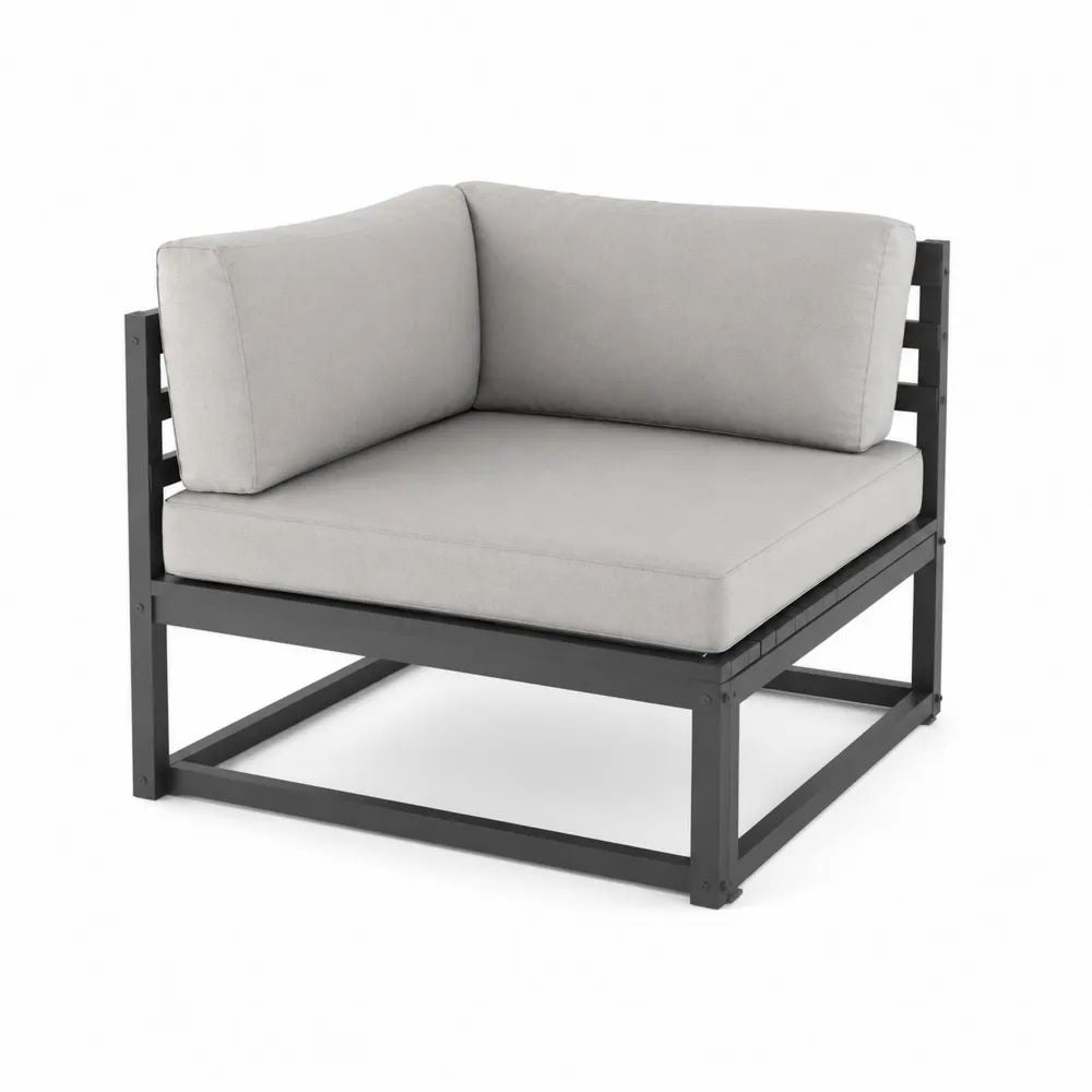 Module d’angle 1 place pour canapé de jardin en acier et tissu gris clair/gris anthracite, 82 × 82 × 70 cm