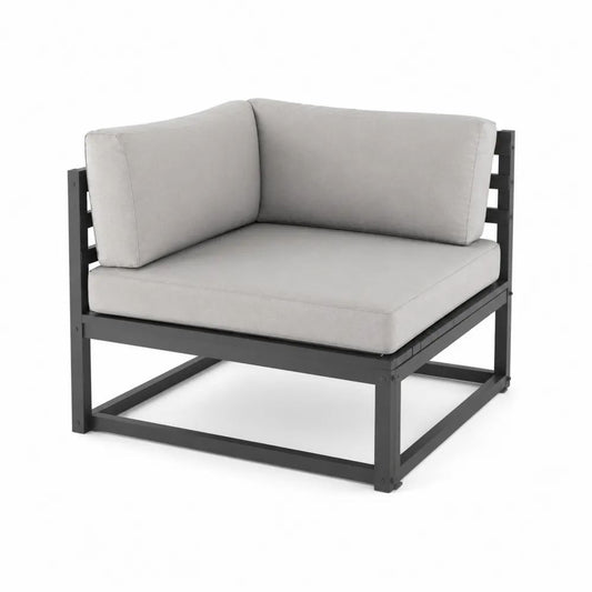 Module d’angle 1 place pour canapé de jardin en acier et tissu gris clair/gris anthracite, 82 × 82 × 70 cm