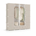Armoire-penderie modulable en plastique et acier, 147 × 47 × 183 cm, beige clair et blanc
