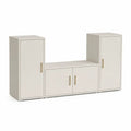 Ensemble meuble TV avec rangements, 3 éléments à 4 portes, panneaux de particules mélaminés, beige clair et doré, 240 × 40 × 140 cm