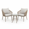 Salon de jardin extérieur 3 pièces en résine tressée PE et acier beige, 2 fauteuils 63 × 66 × 78 cm et table ronde Ø 50 × 50 cm