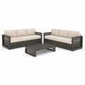 Salon de jardin extérieur 3 pièces 6 places en acacia massif anthracite avec coussins beige, canapés 190 × 75 × 70 cm et table basse 120 × 60 × 35 cm