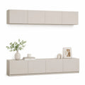 Ensemble meuble TV bas et meuble mural en panneaux de particules, beige grisé mat, 8 portes, 240 × 40 × 60 cm et 240 × 35 × 40 cm