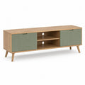 Meuble TV rectangulaire avec rangements, vert sauge et chêne naturel, 160 × 40 × 58 cm