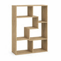 Bibliothèque étagère ouverte géométrique en bois, chêne clair, 90 × 30 × 120 cm